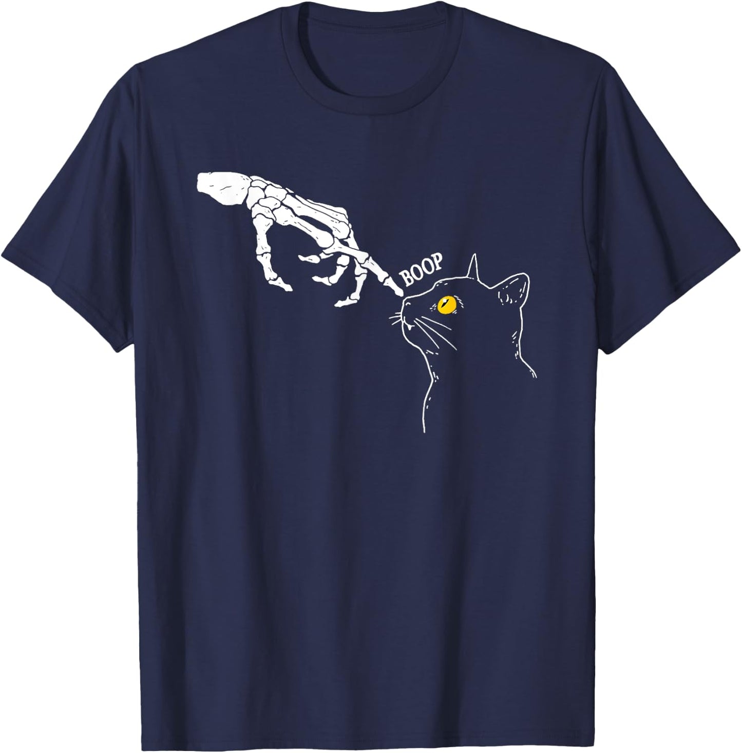 Skeleton Hand Cat Boop Black Cat Funny Feline Men Women T-Shirt - T-Shirt | Navy