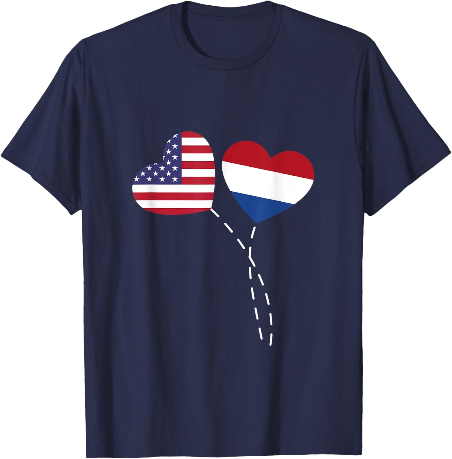 Loving USA Netherlands Flag Heart Dutch Americans Love T-Shirt - T-Shirt | Navy