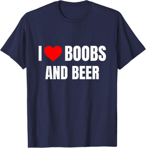 I Heart Boobs and Beer Love Funny Gag Trucker T-Shirt - T-Shirt | Navy