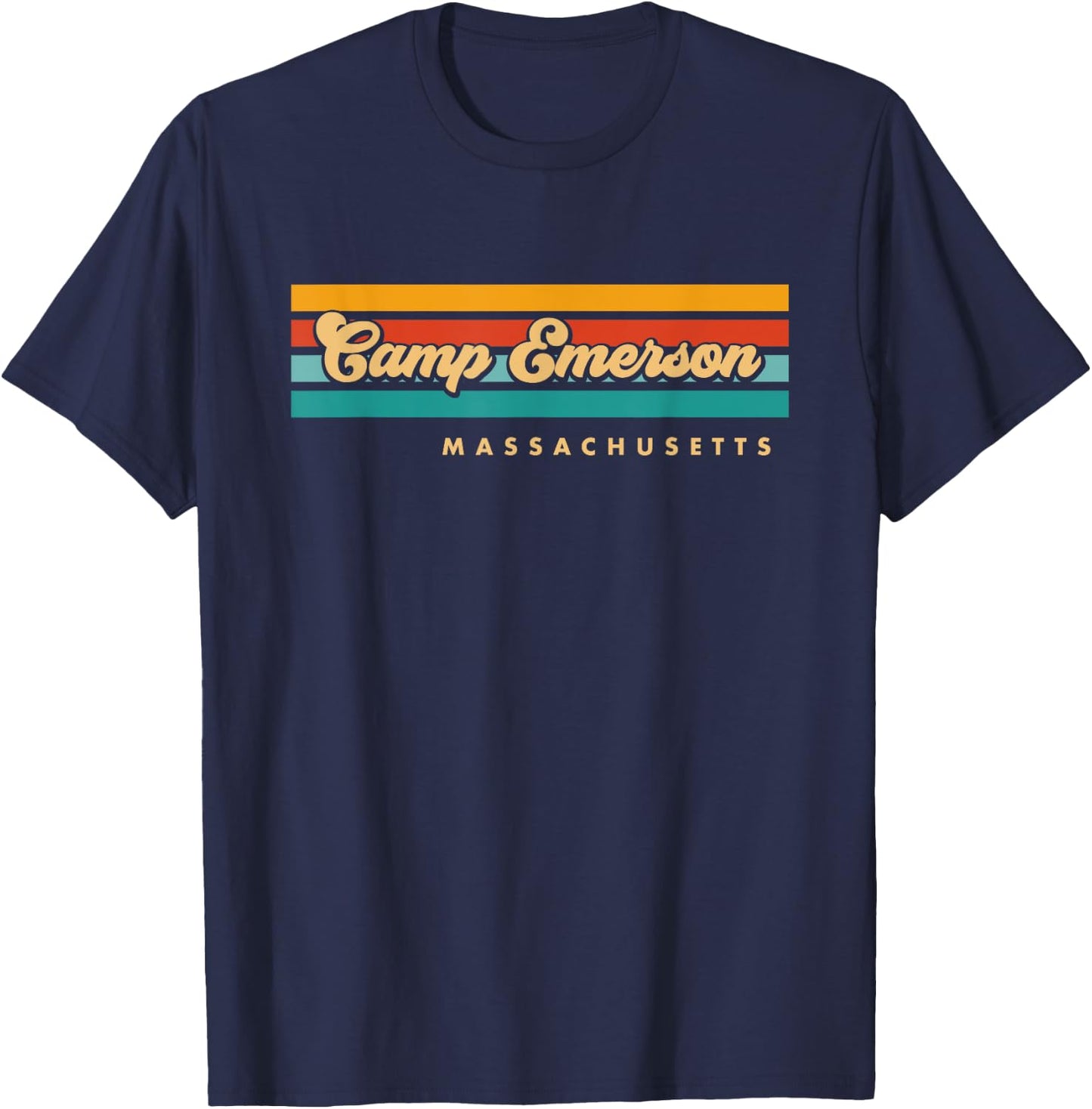 Vintage Sunset Stripes Camp Emerson, Massachusetts T-Shirt - T-Shirt | Navy