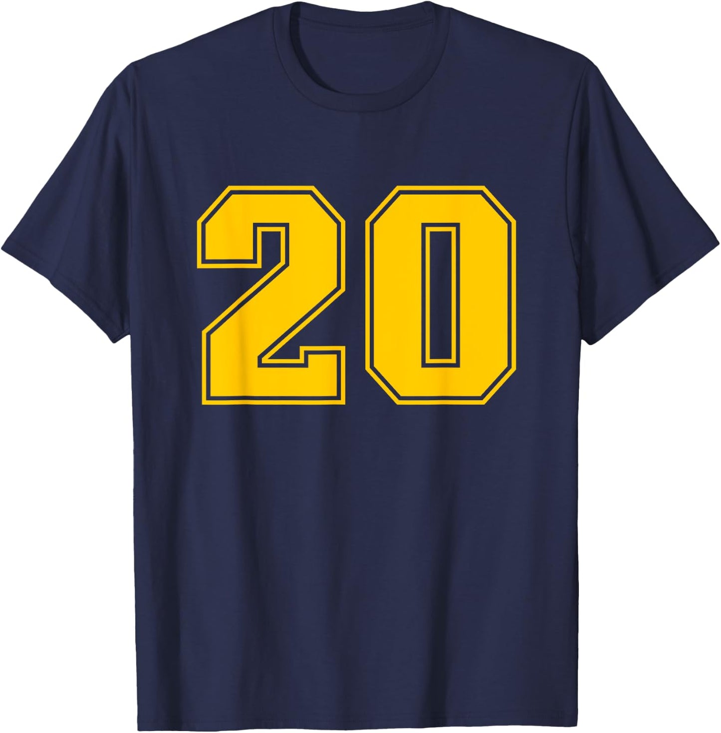 Number #20 Yellow Sports Fan Jersey Number T-Shirt - T-Shirt | Navy