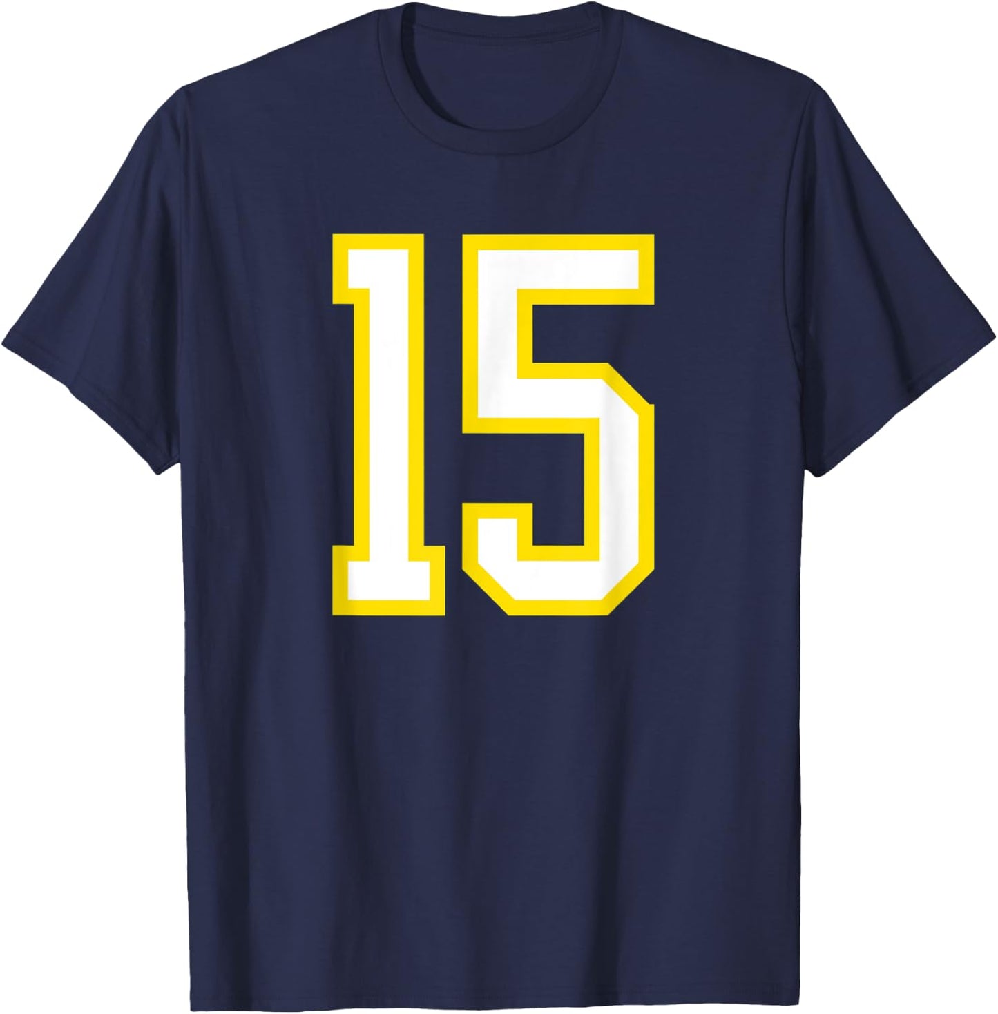 Jersey Number #15 Yellow White Birthday Sports Number 15 T-Shirt - T-Shirt | Navy