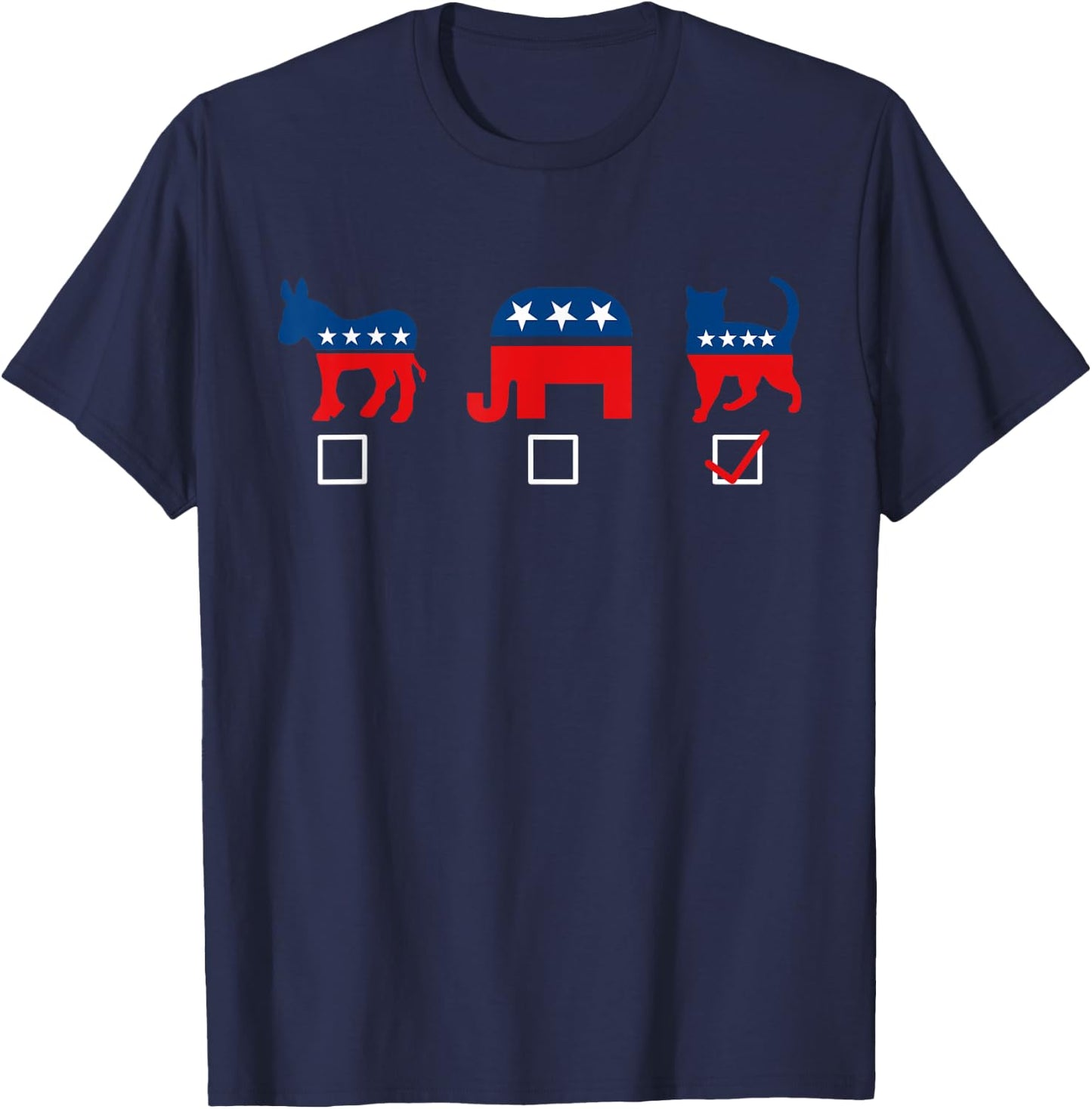 Donkey Elephant Cat Lady Vote For Cat Funny Voting Joke T-Shirt - T-Shirt | Navy