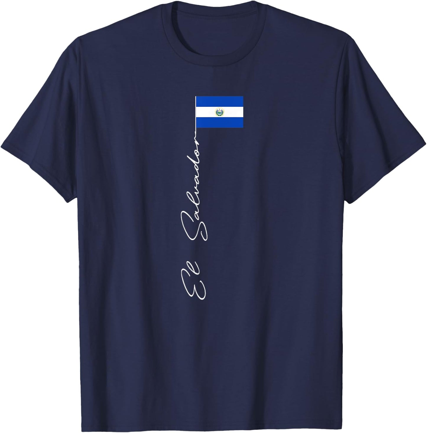El Salvador Signature Flag Pole Patriotic El Salvador Flag T-Shirt - T-Shirt | Navy