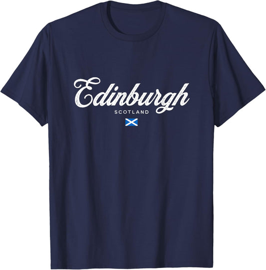 Edinburgh Scotland United Kingdom UK Retro Vintage T-Shirt - T-Shirt | Navy