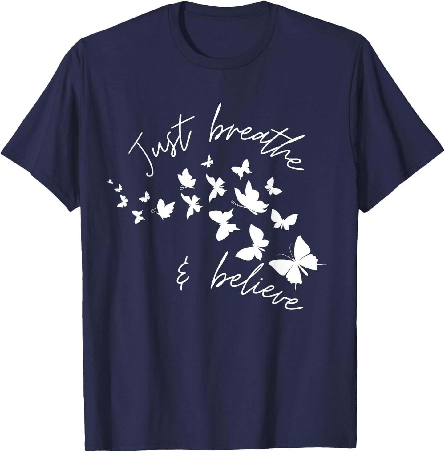 breathe and believe Christian T Butterfly Faith T-Shirt - T-Shirt | Navy