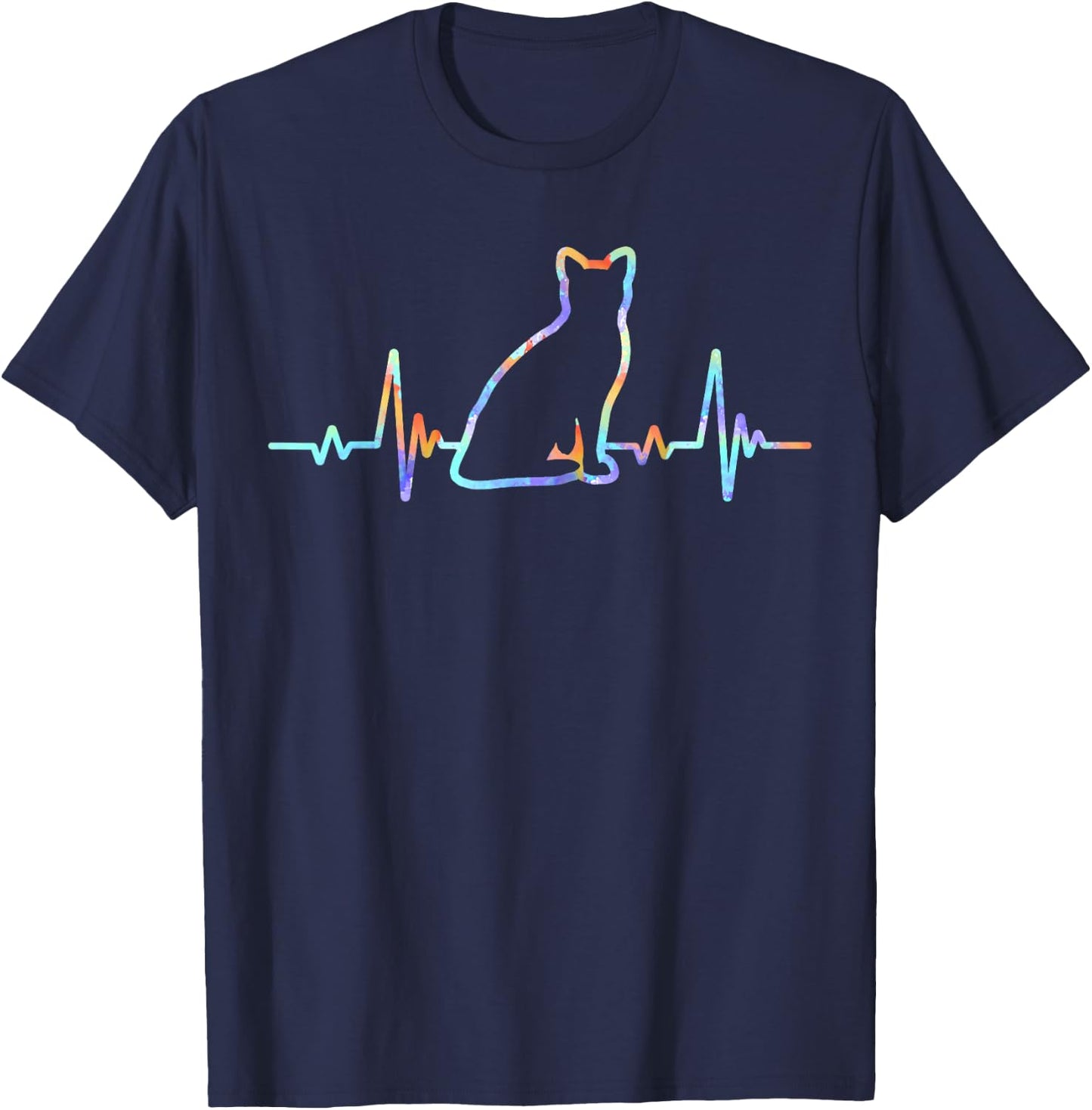 Heartbeat Cat Lover Animal Silhouette Cute Cat T-Shirt - T-Shirt | Navy