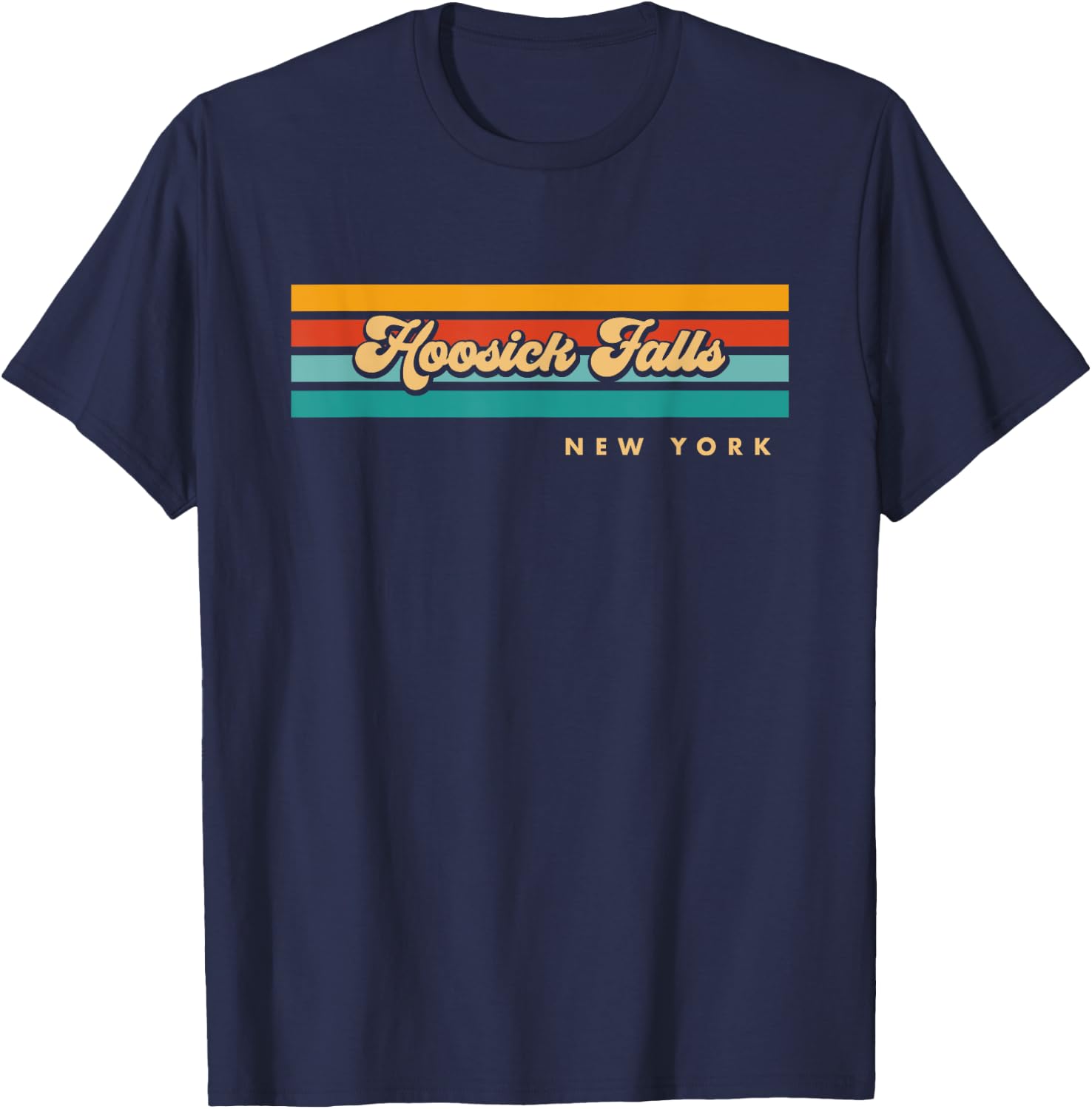 Vintage Sunset Stripes Hoosick Falls, New York T-Shirt - T-Shirt | Navy