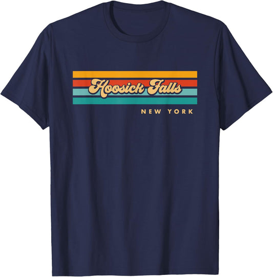 Vintage Sunset Stripes Hoosick Falls, New York T-Shirt - T-Shirt | Navy