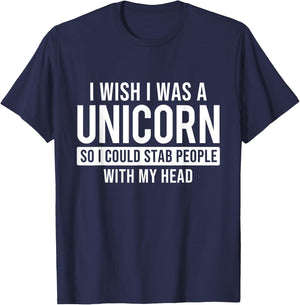 I Wish I Was A Unicorn - Mystical Creature Rainbow Unicorn T-Shirt - T-Shirt | Navy