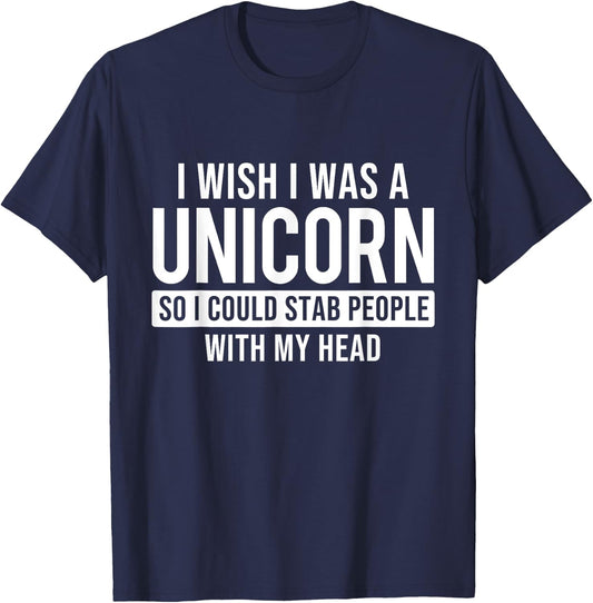 I Wish I Was A Unicorn - Mystical Creature Rainbow Unicorn T-Shirt - T-Shirt | Navy