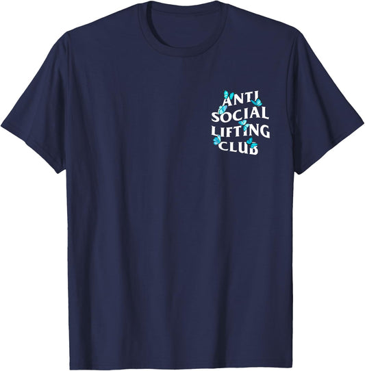 Anti social lifting club with butterflies T-Shirt - T-Shirt | Navy