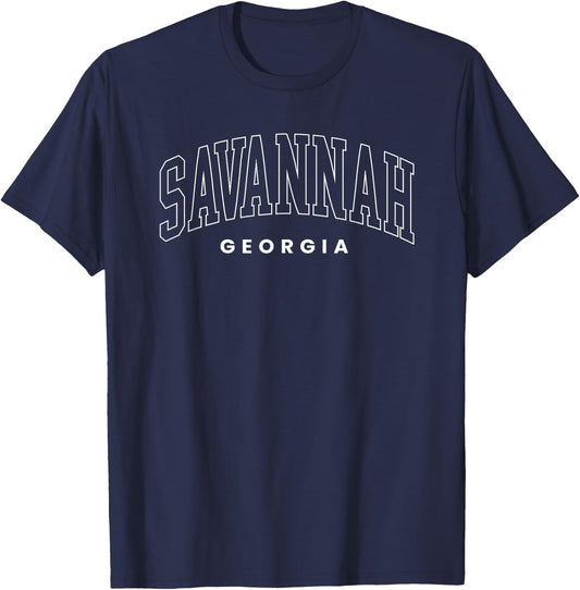 Savannah Georgia Retro Throwback Letter Text Souvenir T-Shirt - T-Shirt | Navy