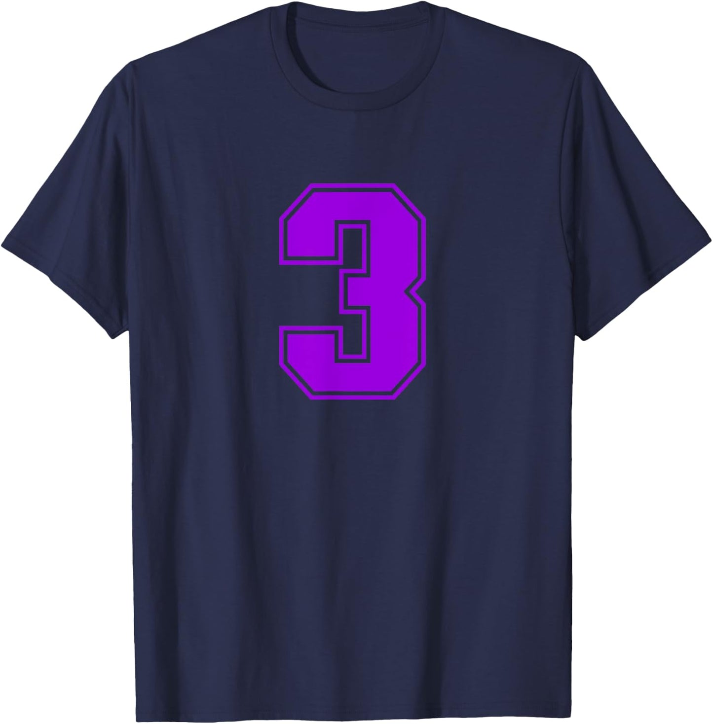 Number #3 Purple Sports Fan Jersey Number T-Shirt - T-Shirt | Navy