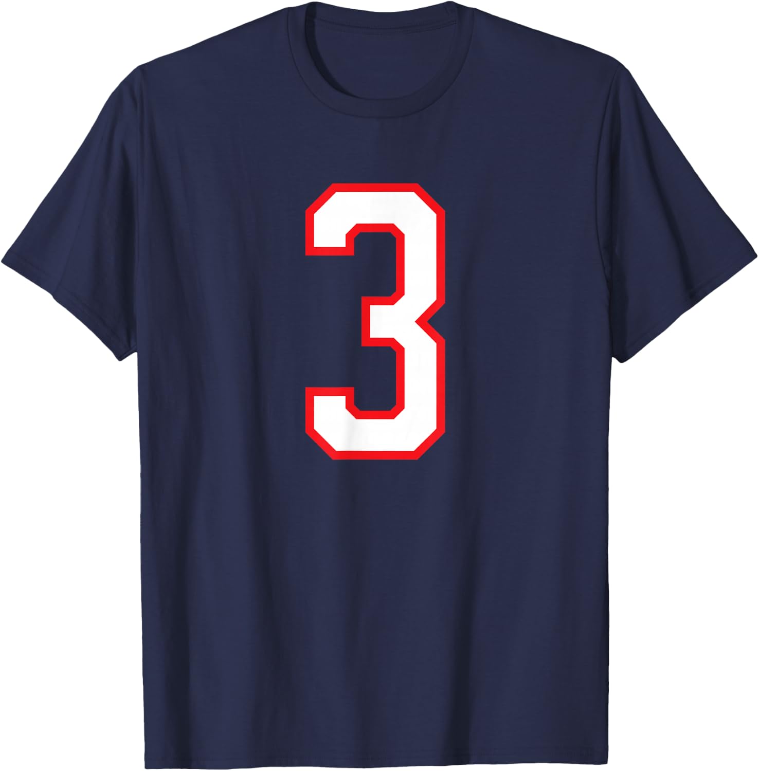White Red Sports Team Number #3 T-Shirt - T-Shirt | Navy