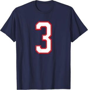 White Red Sports Team Number #3 T-Shirt - T-Shirt | Navy