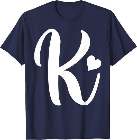 white letter K monogram initials minimalist heart graphic T-Shirt - T-Shirt | Navy