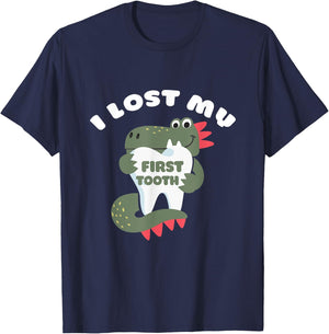 Cute Dinosaur I Lost My First Tooth Funny Tooth Fairy T-Shirt - T-Shirt | Navy