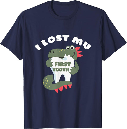 Cute Dinosaur I Lost My First Tooth Funny Tooth Fairy T-Shirt - T-Shirt | Navy