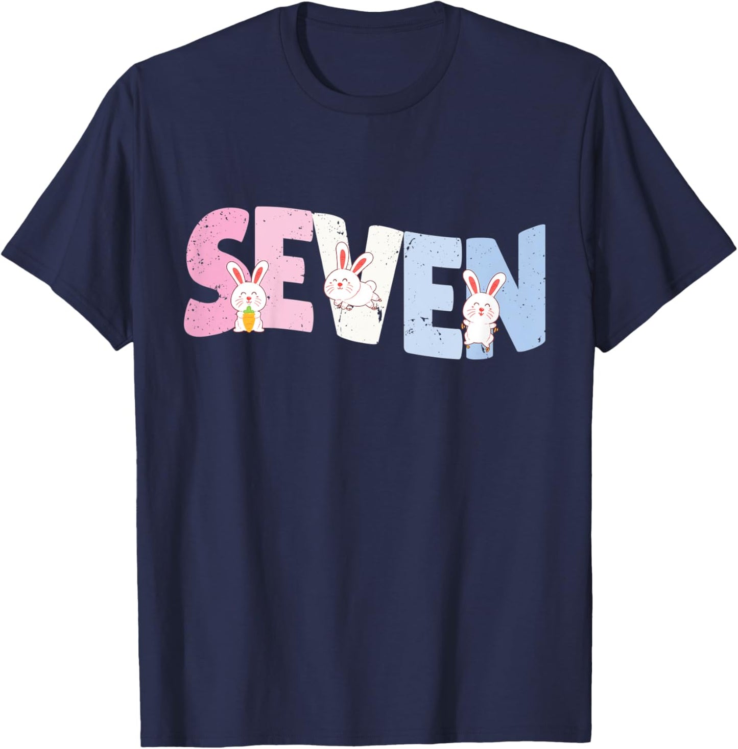 Kids 7 Year Old Cute Rabbit Birthday Girl 7th B-day T-Shirt - T-Shirt | Navy