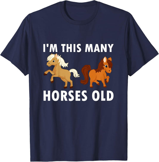Kids 2 Years Old Girl Horses Old 2nd Birthday Kids T-Shirt - T-Shirt | Navy