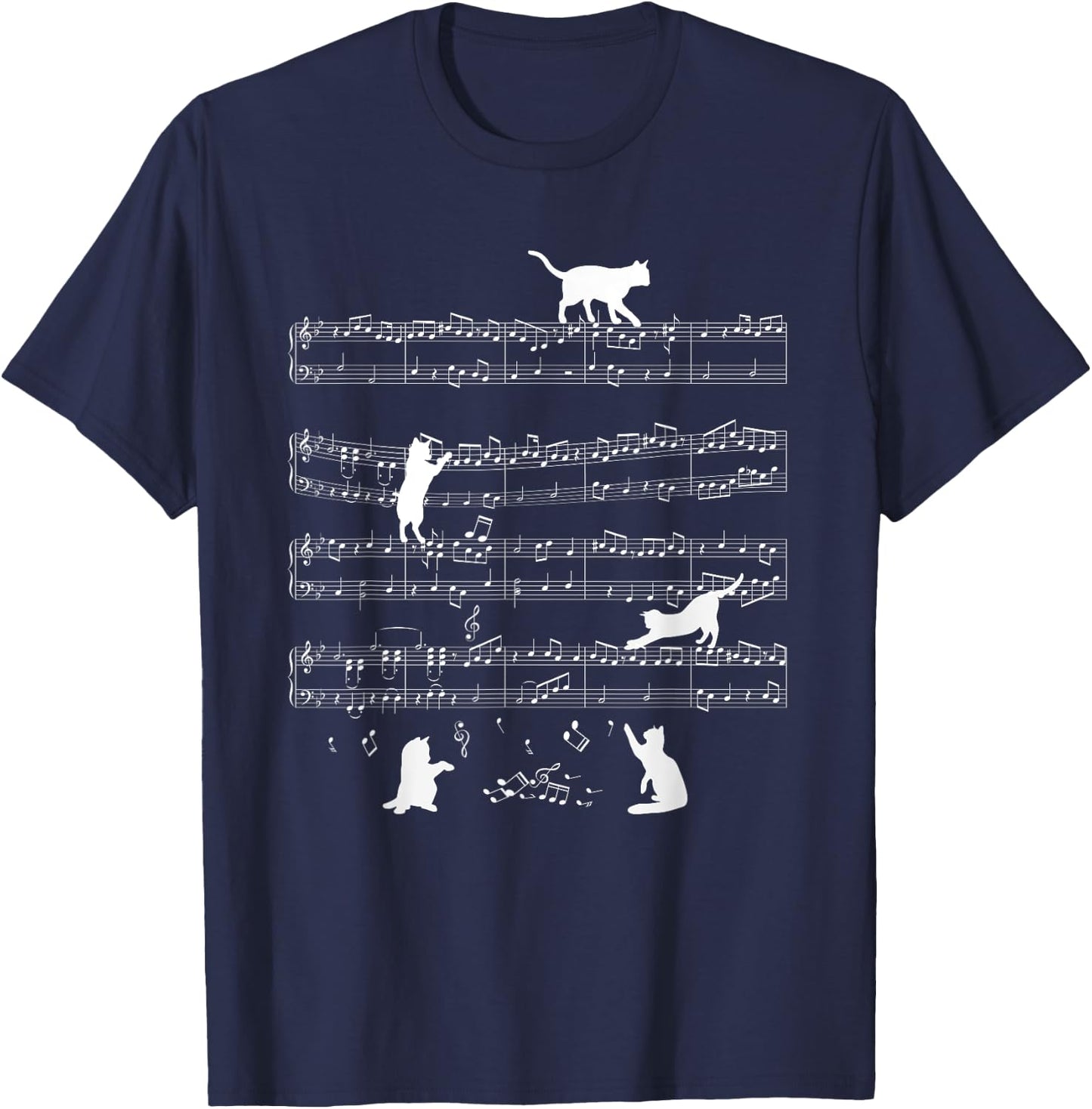 Cats Cat Music Notes Cat Lover Cat Animal Gift T-Shirt - T-Shirt | Navy