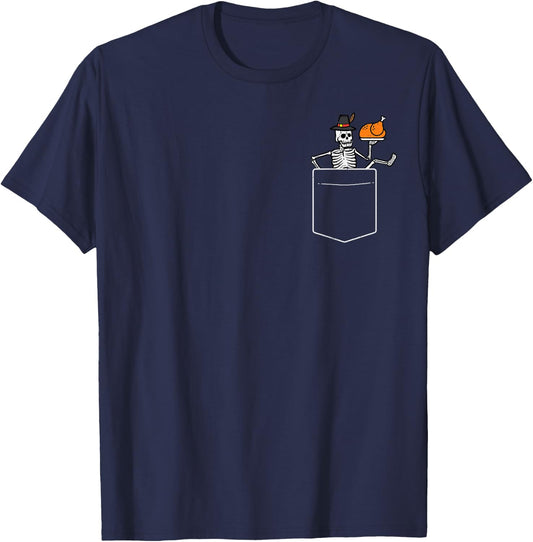 Thanksgiving Skeleton Pocket Turkey Day Fall Men Women Kids T-Shirt - T-Shirt | Navy