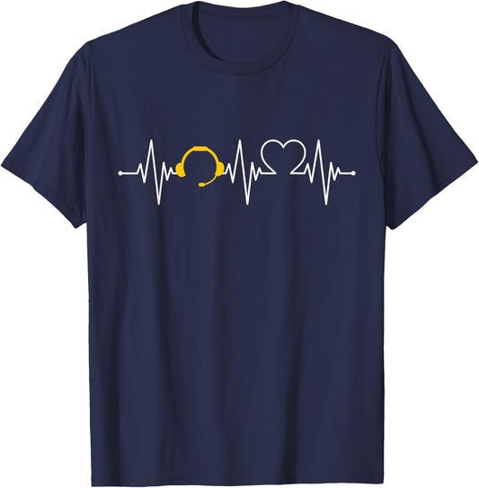 911 Dispatcher Thin Gold Yellow Line Heartbeat T-Shirt - T-Shirt | Navy