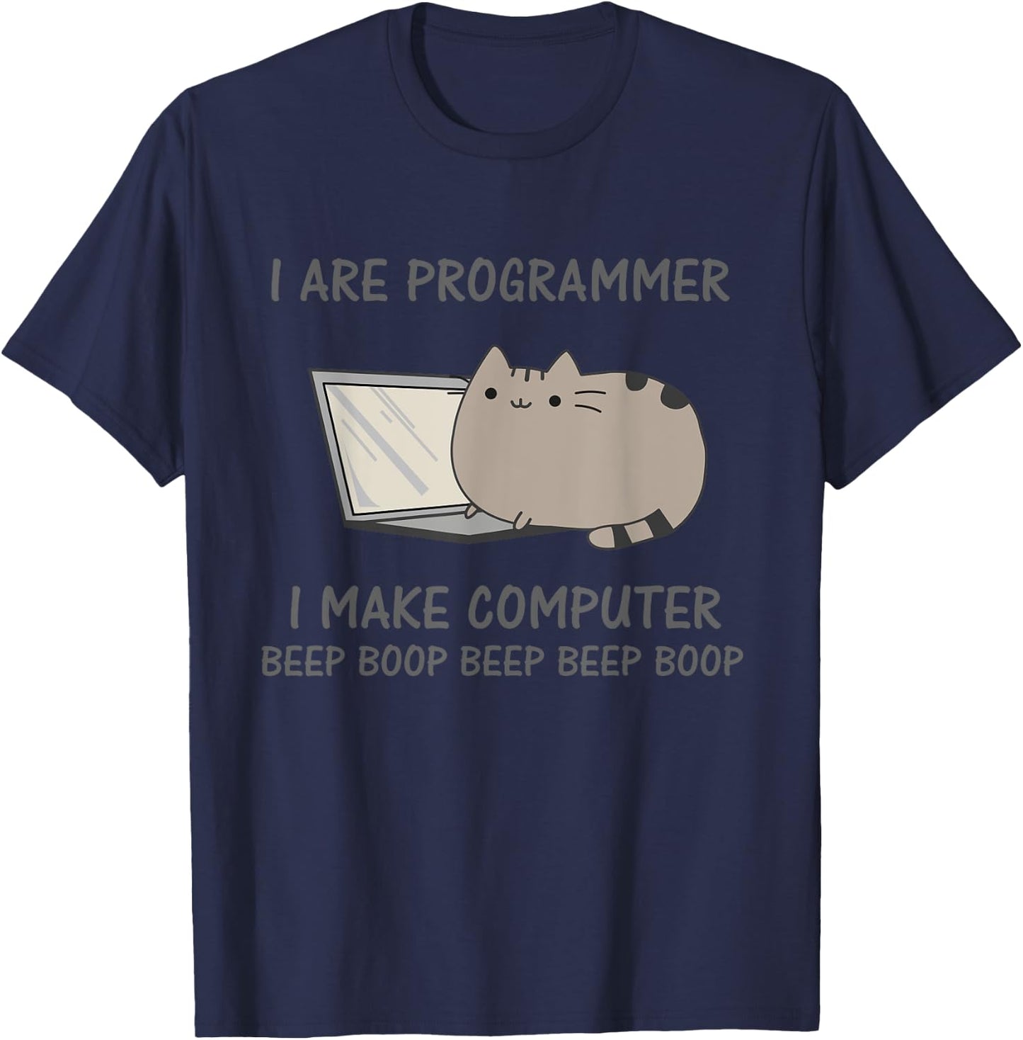 Cat Computer Kitten Informational Science Gift Men Women Girls Kids T-Shirt - T-Shirt | Navy