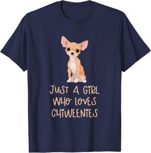 Just a Girl Who Loves Chiweenies Funny Animals Dogs Lover T-Shirt - T-Shirt | Navy