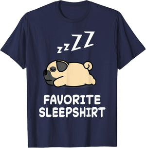 Dog Pug Dogs Nap Sleeping Sleep Pajama Pajamas Nightgown T-Shirt - T-Shirt | Navy