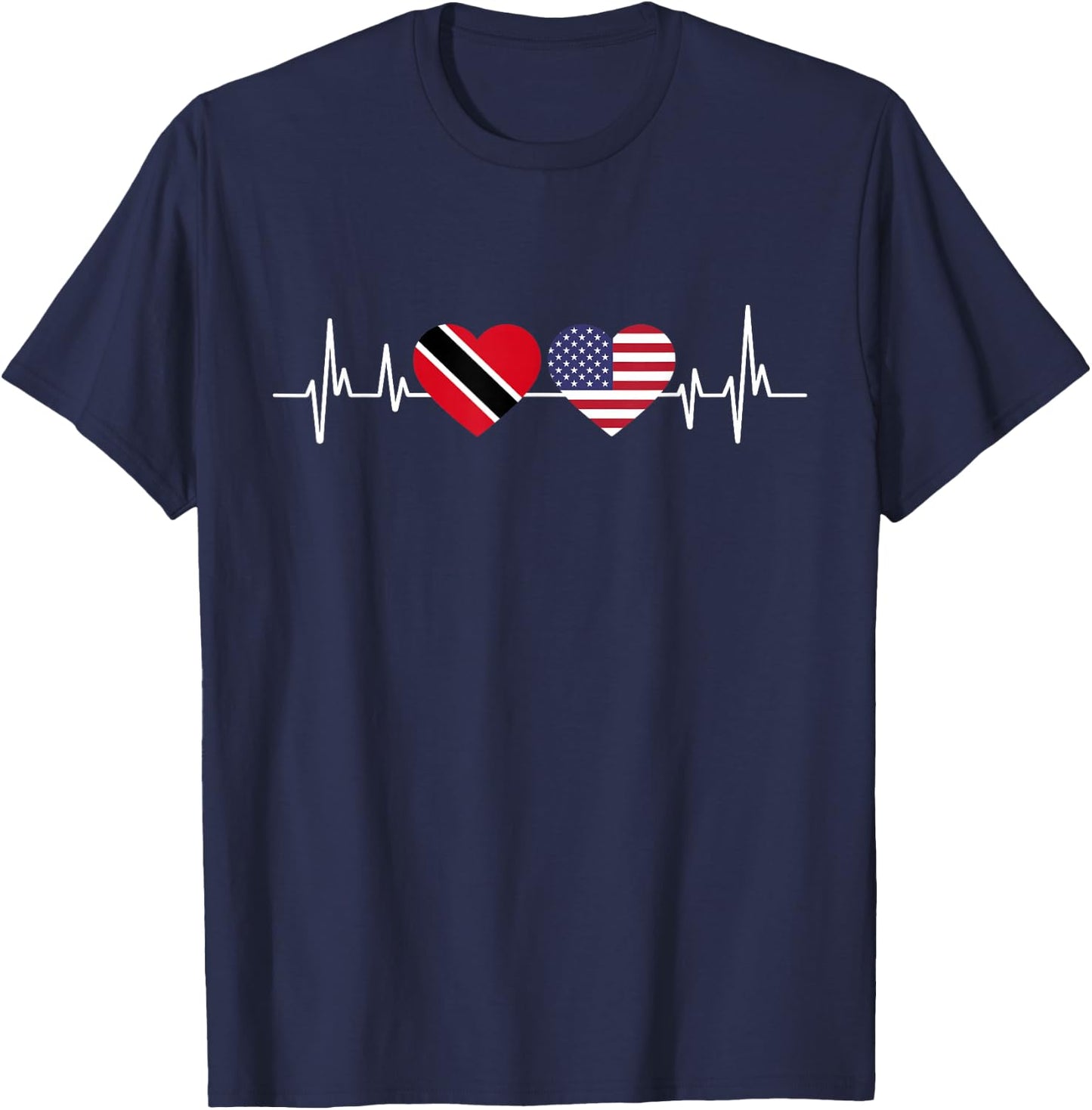 American Flag Heartbeat Trinidad And Tobago T-Shirt - T-Shirt | Navy