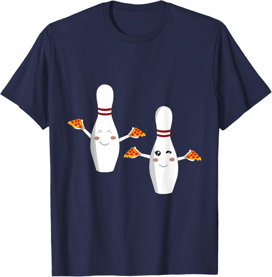 Funny Cute Bowling Pins Holding Pizza Slices T-Shirt - T-Shirt | Navy