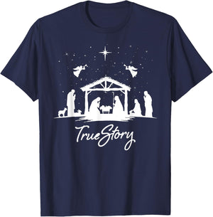 True Story Christmas Nativity Jesus Christian Men Women Kids T-Shirt - T-Shirt | Navy