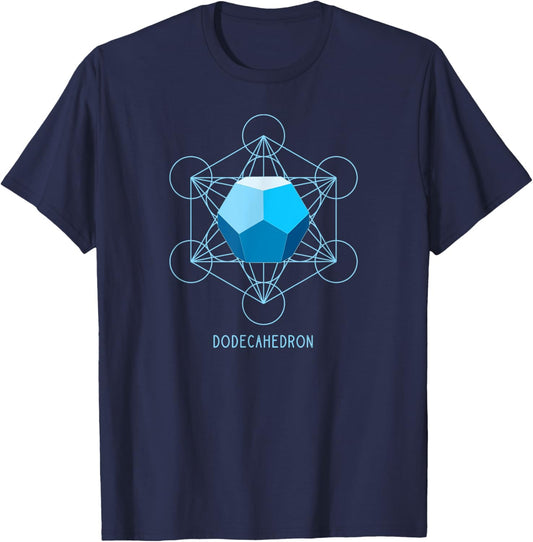 Dodecahedron Platonic Solid Shades of Blue Geometric Form T-Shirt - T-Shirt | Navy