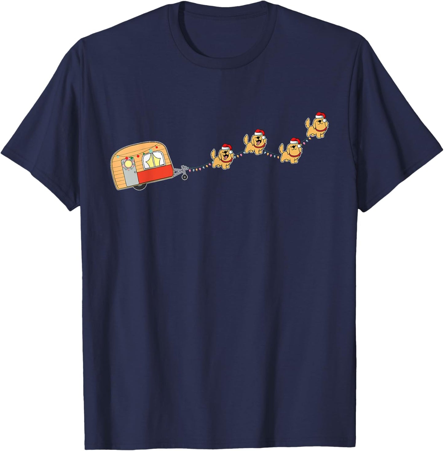 Camper Van Christmas Golden Retriever Sleigh X-mas Pajama T-Shirt - T-Shirt | Navy