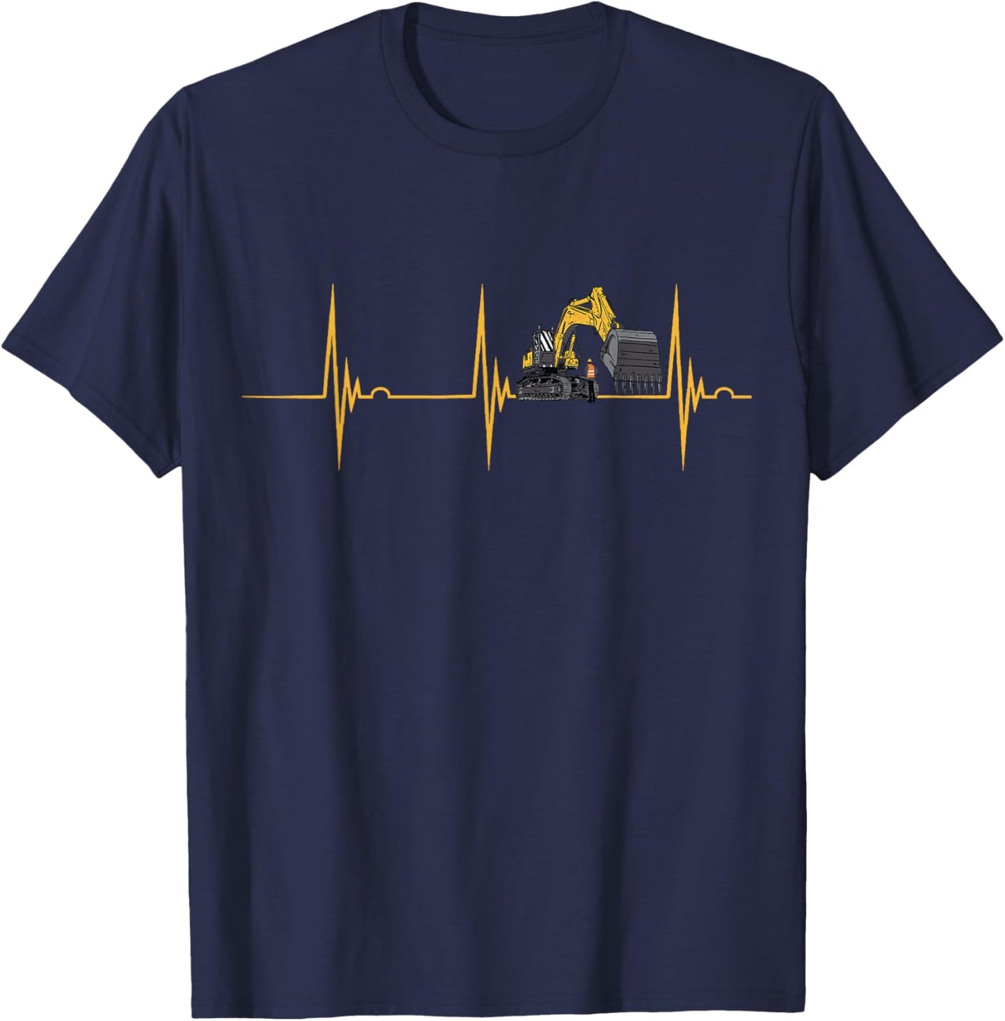 Excavator Heartbeat EKG Pulse Construction Vehicle Backhoe T-Shirt - T-Shirt | Navy