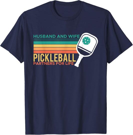 Husband And Wife Pickleball Partners For Life T-Shirt - T-Shirt | Navy