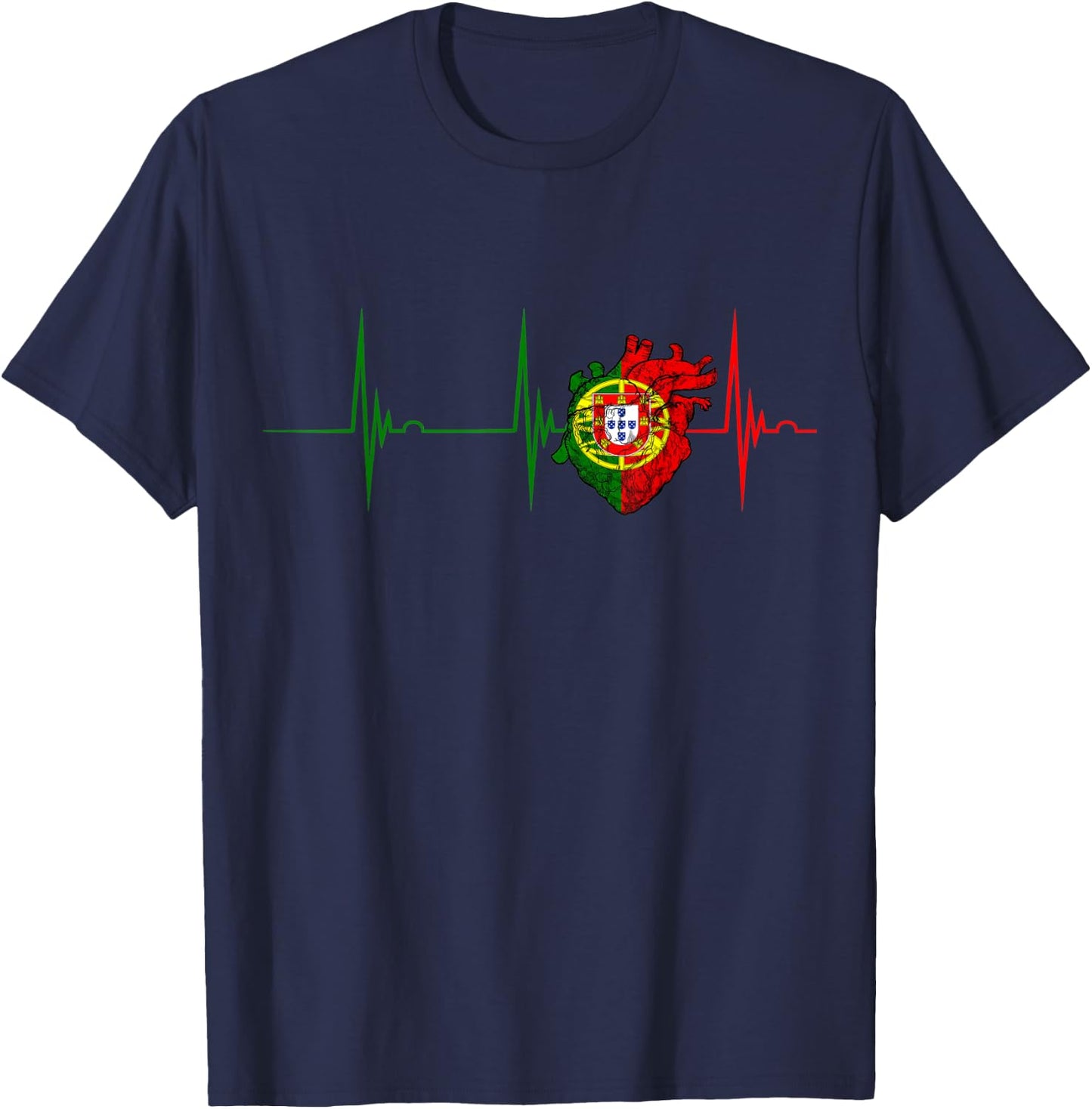 Portugal Heartbeat EKG Pulse Portugal Heart Portuguese Pride T-Shirt - T-Shirt | Navy
