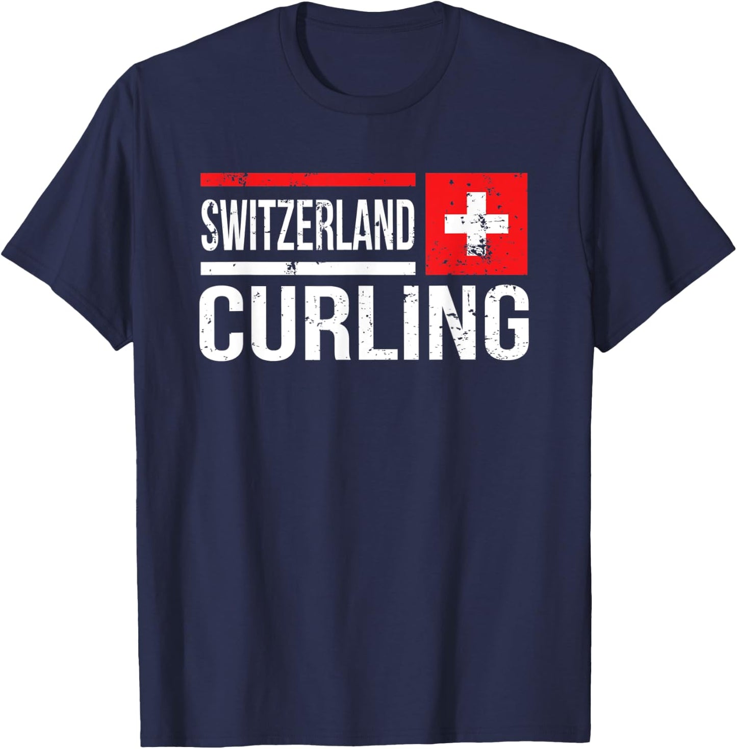 Switzerland Curling Swiss Flag Stone Sport Curler Skip Team T-Shirt - T-Shirt | Navy