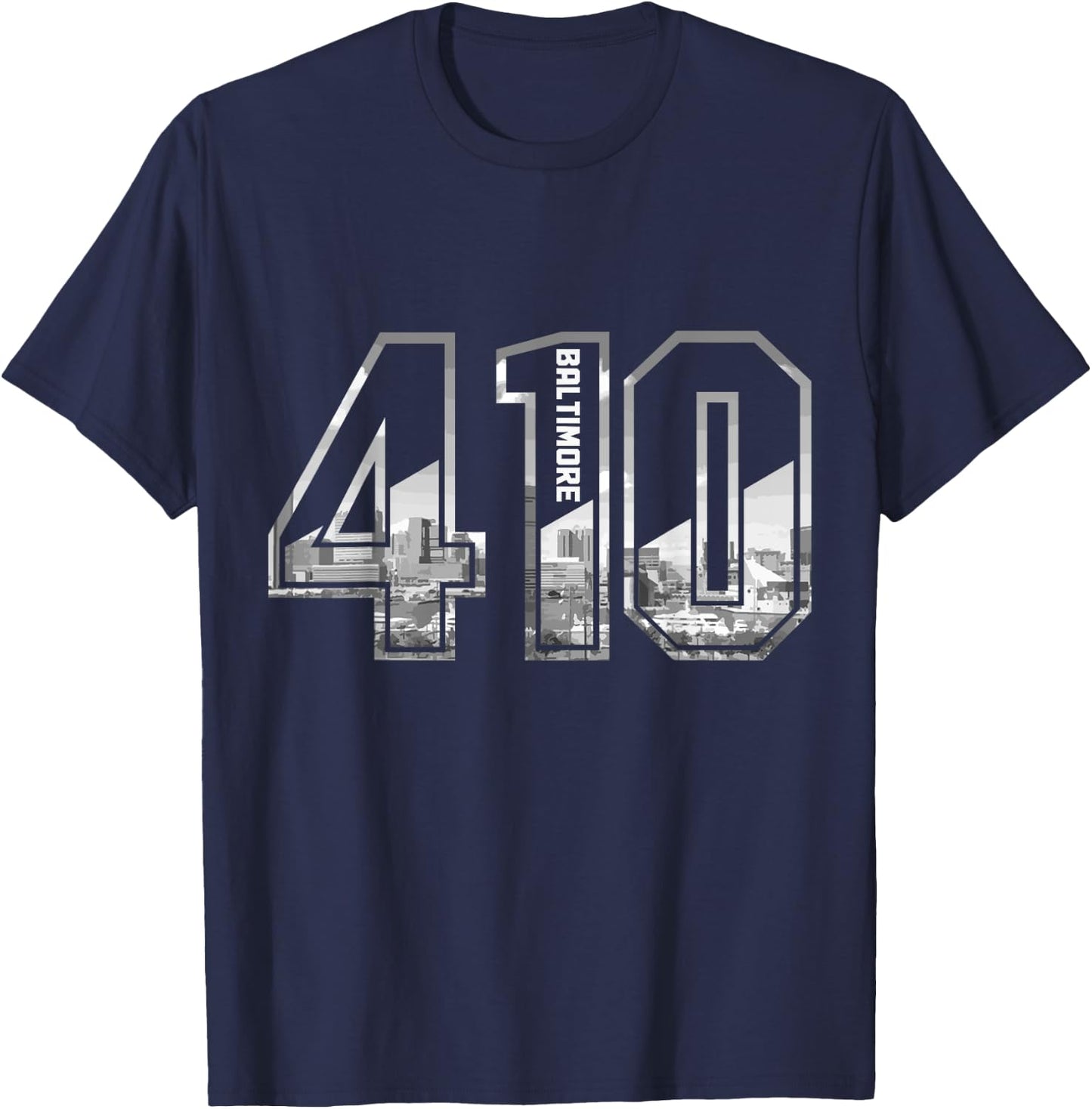 Baltimore Maryland 410 Area Code Pride Skyline Vintage T-Shirt - T-Shirt | Navy