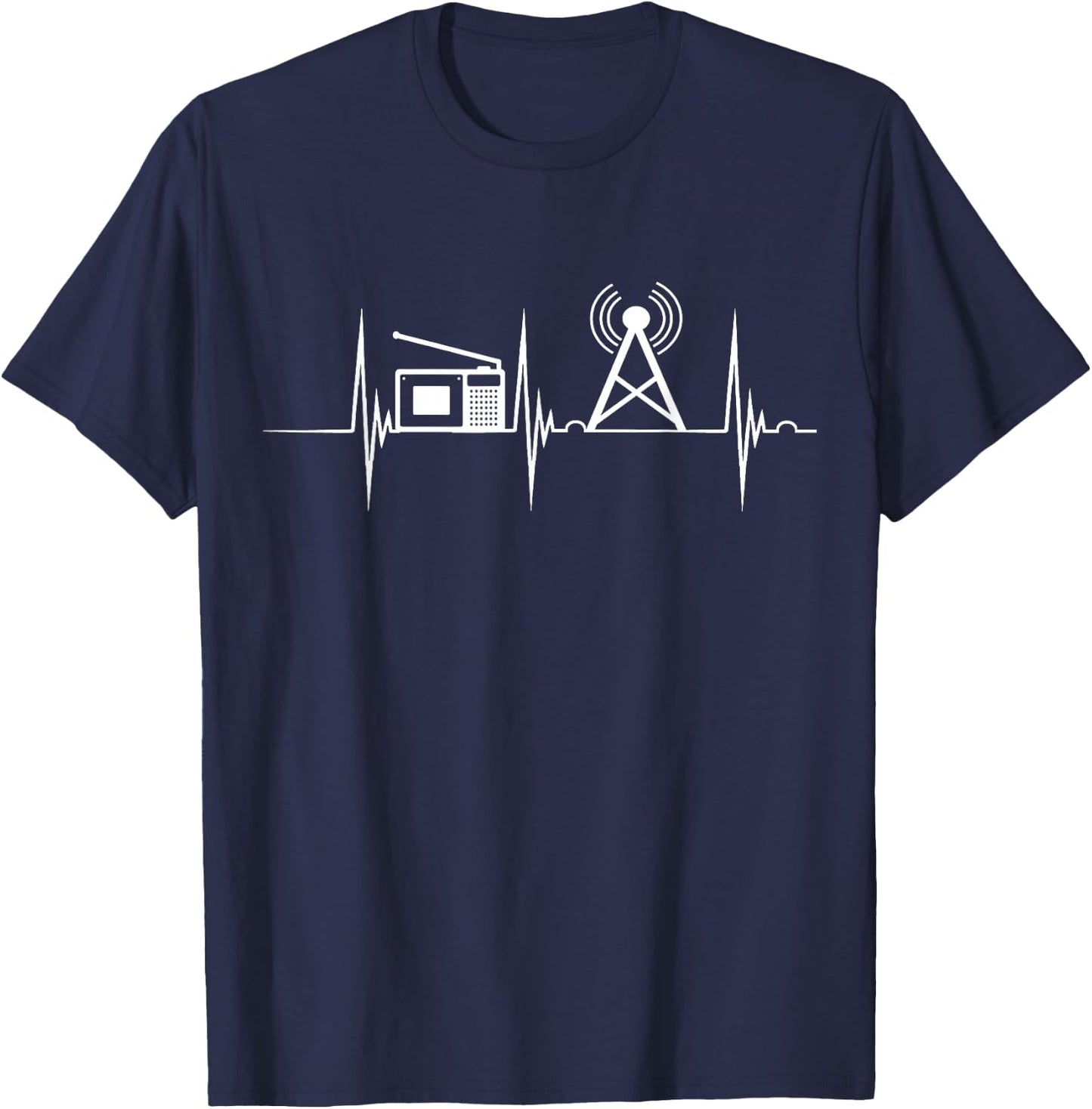 Ham Radio Tower Heartbeat EKG Pulse Cardio Amateur Radio T-Shirt - T-Shirt | Navy