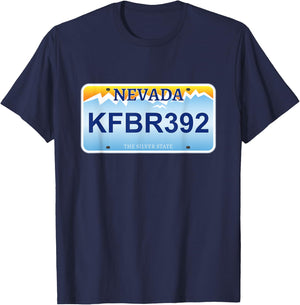 KFBR392 Nevada License Plate Funny Movie Reference T-Shirt - T-Shirt | Navy