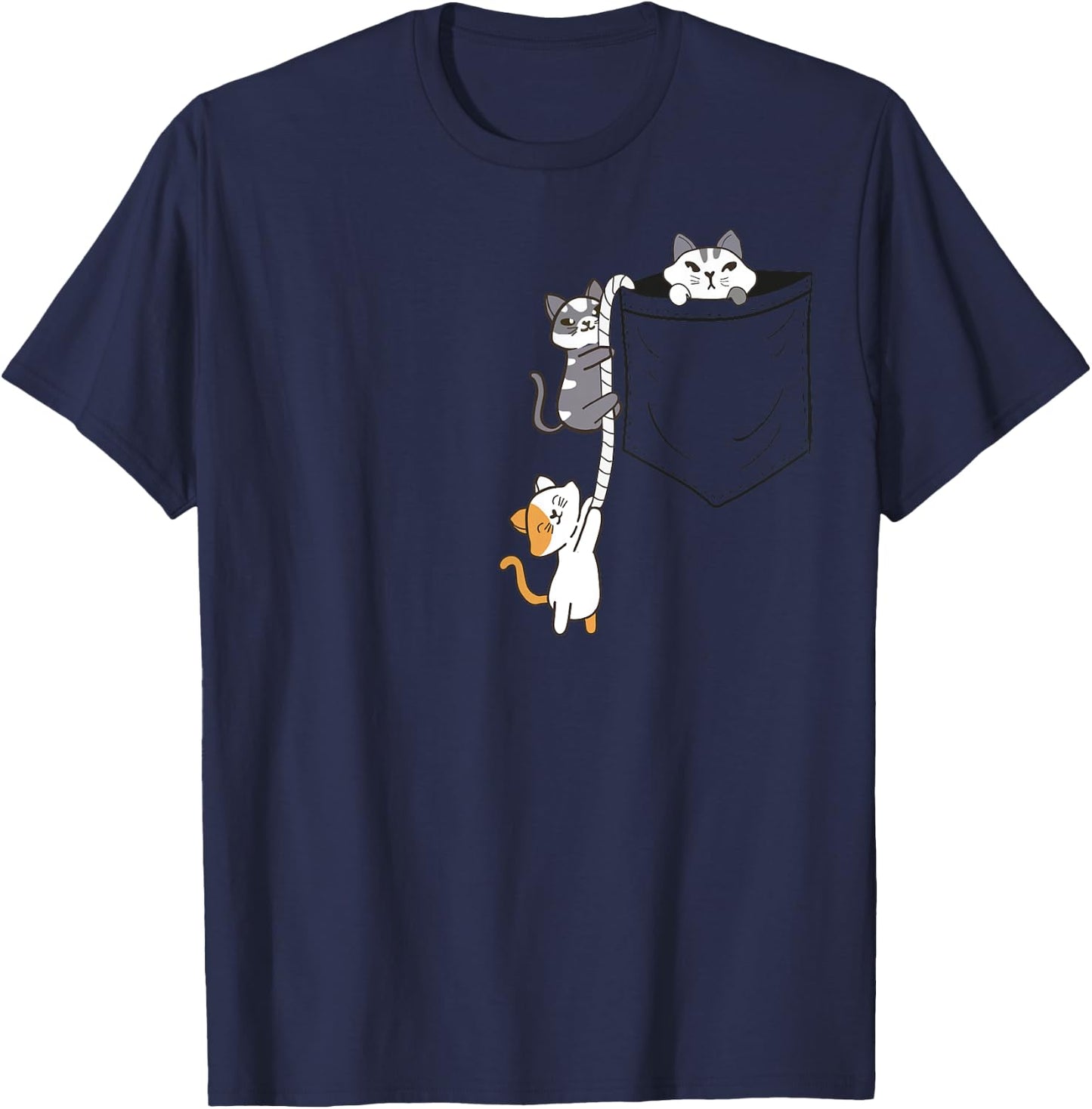 For Cat and Kitten Lovers Cute Kawaii Baby Cats In Pocket Men Women Girls Kids T-Shirt - T-Shirt | Navy
