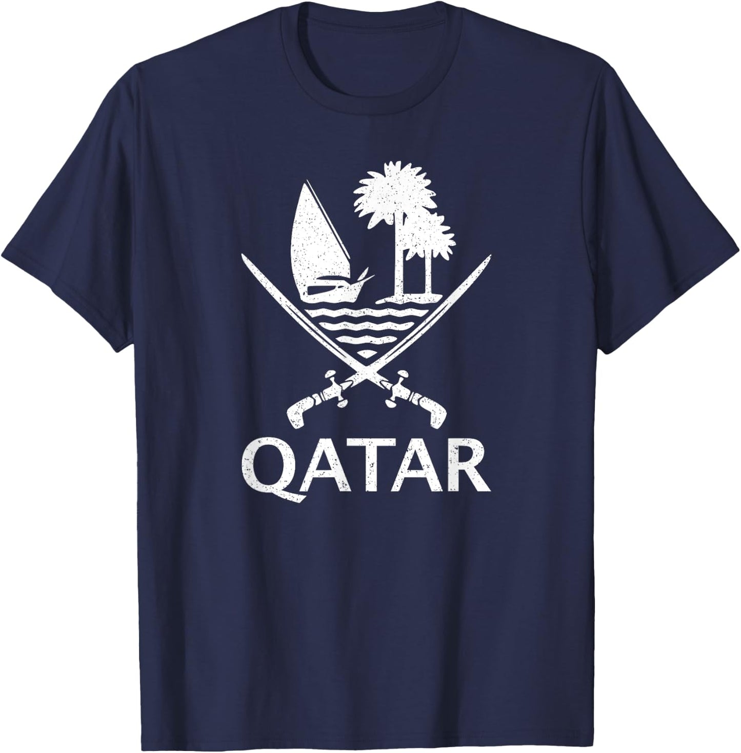 Qatar Flag Qatari Emblem Arms T-Shirt - T-Shirt | Navy