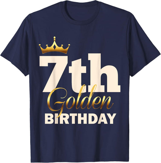 7th Golden Birthday Age Crown 7 Year Old Funny B-Day T-Shirt - T-Shirt | Navy