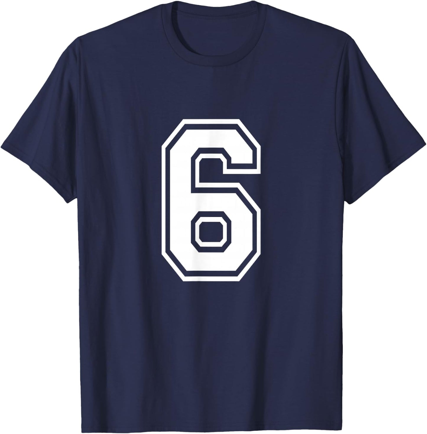 Number 6 Front + Back Varsity Sports Team 6th Birthday T-Shirt - T-Shirt | Navy