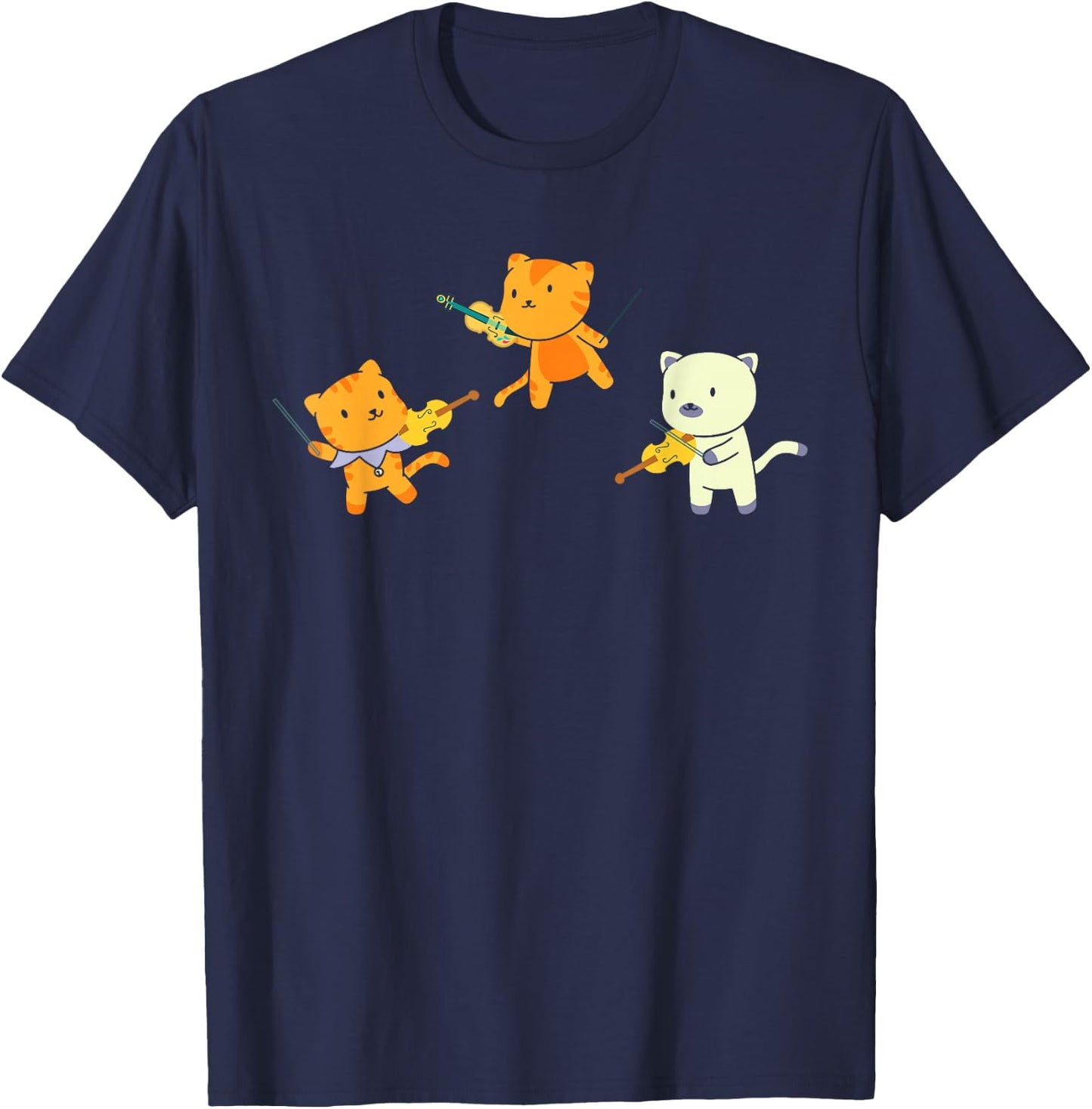Cat Playing Violin Cello Cat Lover Violinist Cello Player T-Shirt - T-Shirt | Navy