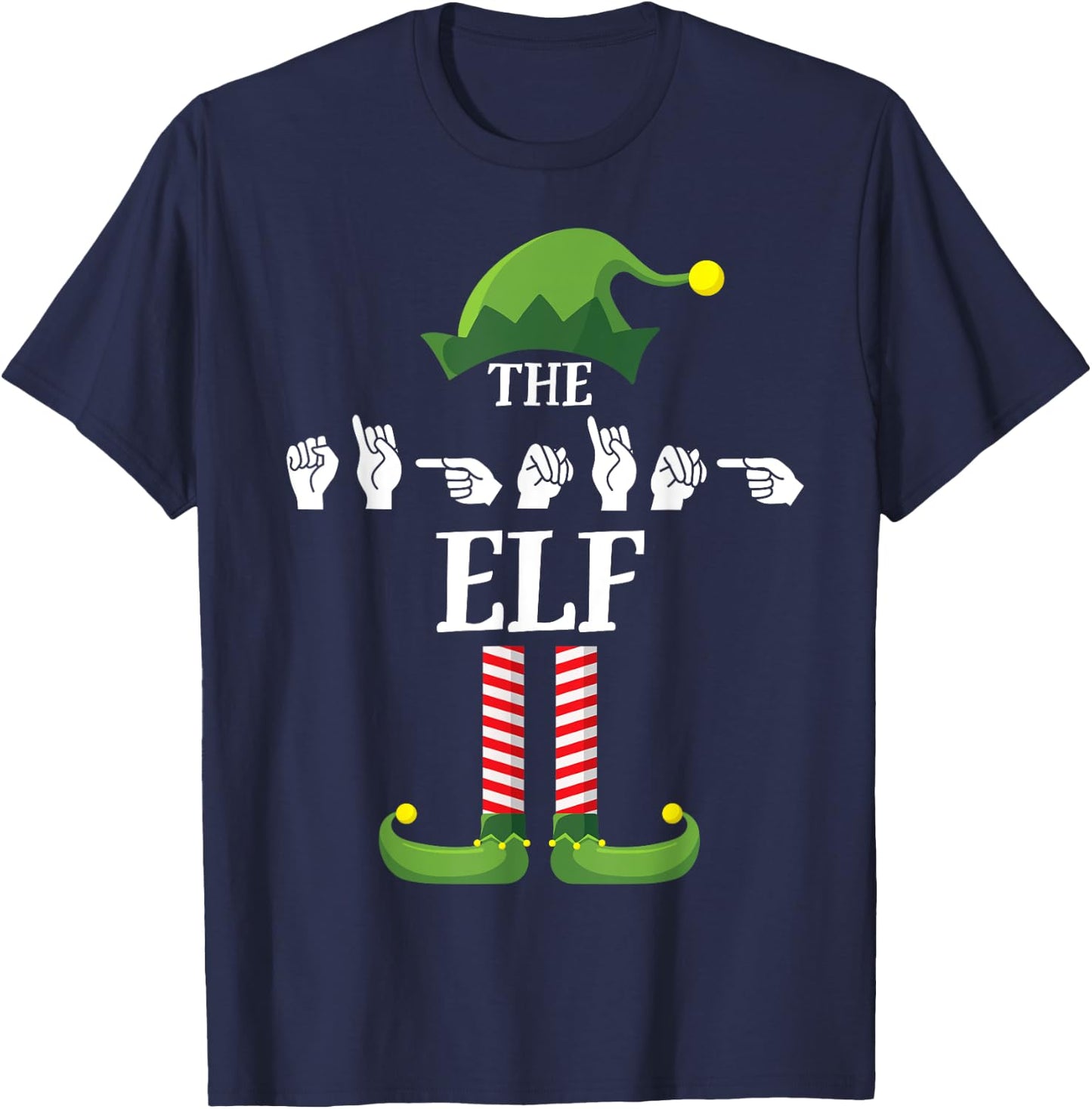 Signing Elf Matching Family Sign Language Deaf Christmas ASL T-Shirt - T-Shirt | Navy