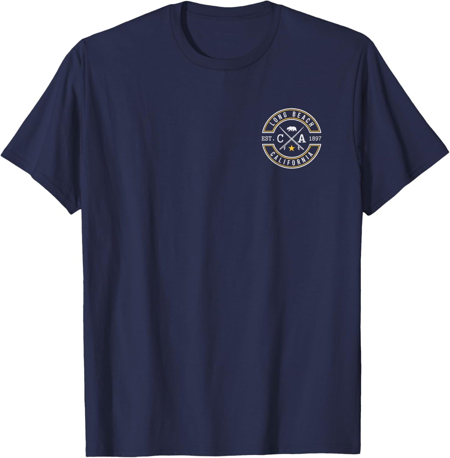 Long Beach California CA Retro Surfer Beach Front & Back T-Shirt - T-Shirt | Navy